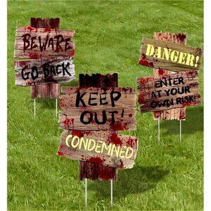 Halloween Decorations Outdoor Yard Signs Stakes,3 Pieces Beware Halloween